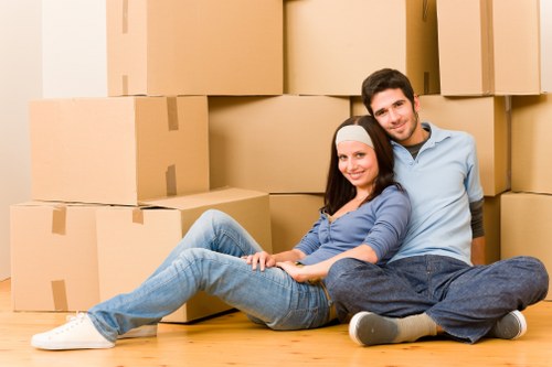 Household items being secured inside a removal van